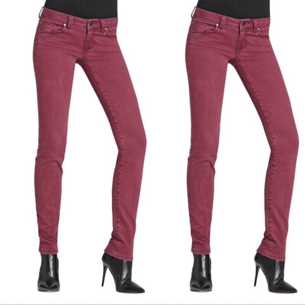 Cabi🌿Bordeaux Wash Stretch Red Raw Hem Jeans 0